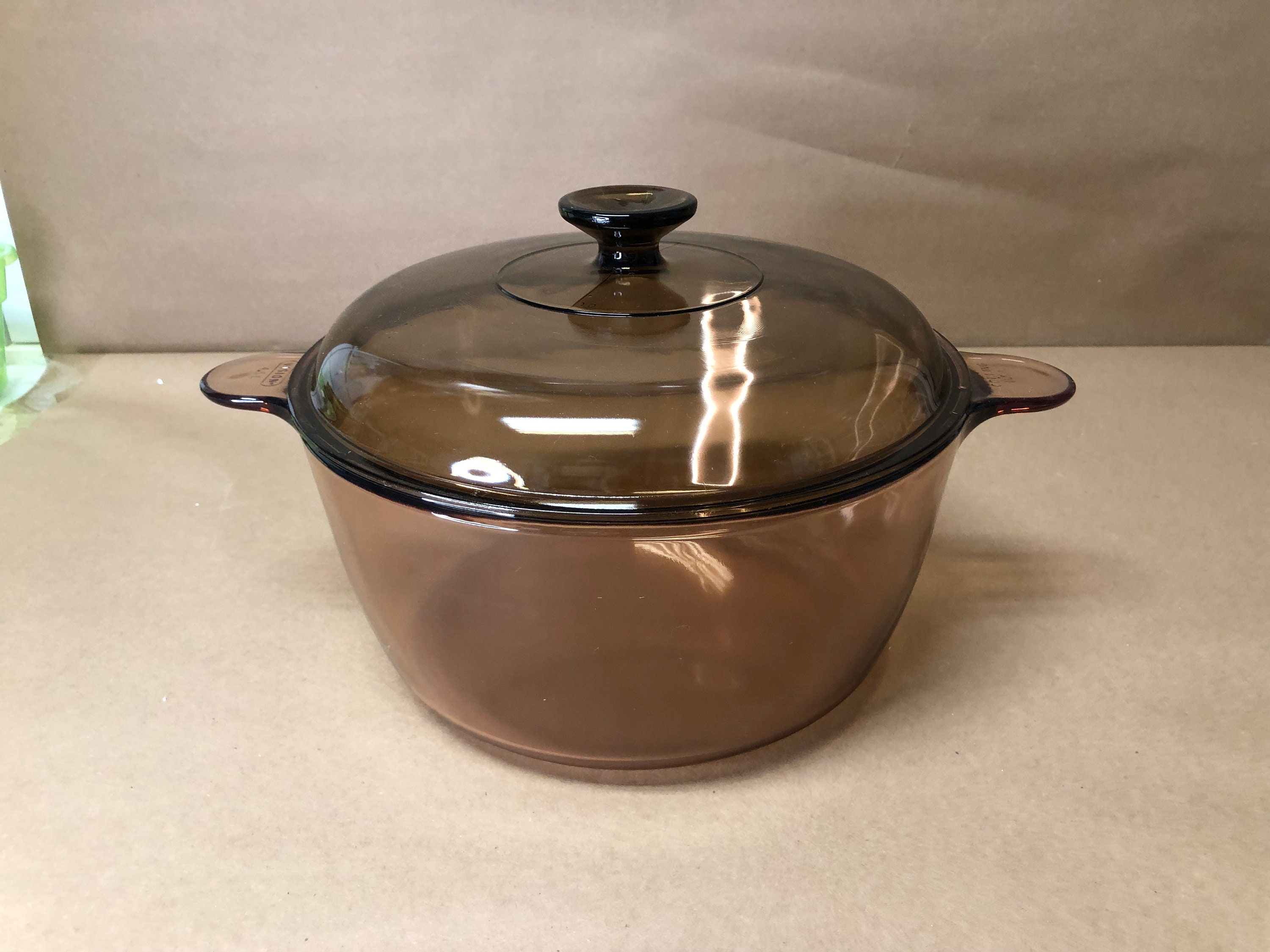 Visions 3.5 L Dutch Oven Amber Glass Pot and Visions V-33-C 3.5 Qt Lid  Cover Made in the USA