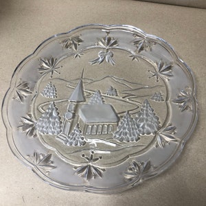 Large Round Serving platter with church and trees/ Large round serving platter/ round platter
