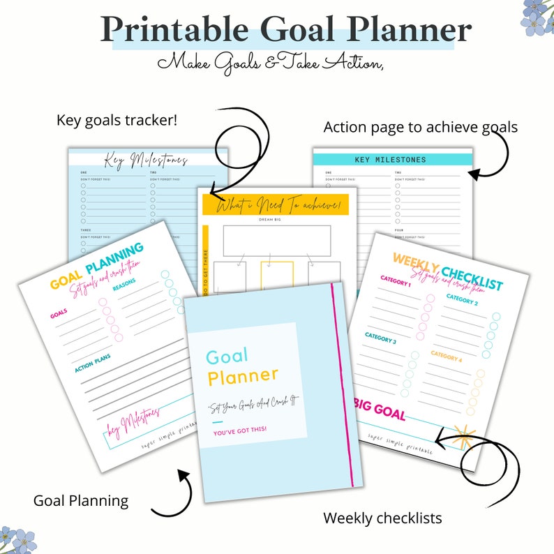 Goal Planner Printable PDF, Printable Goal Tracking Templates Bundle ...