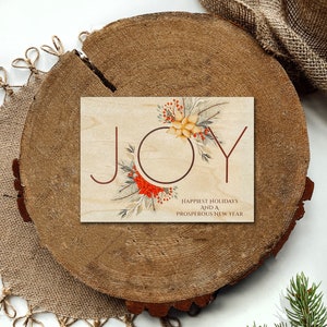 SET OF 25 Wood Christmas Cards - Joy Design