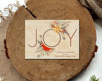 SET OF 25 Wood Christmas Cards - Joy Design