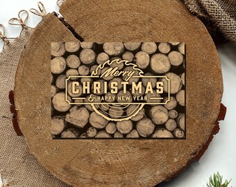 WOOD Christmas Cards - SET OF 25 - Craftsman Logs