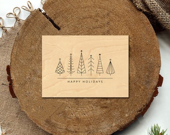 WOOD Christmas Cards - SET OF 25 - Simple Trees Design