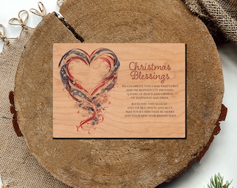 WOOD Christmas Cards - SET OF 25 - Patriotic Heart