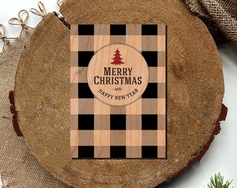 WOOD Christmas Cards - SET OF 25 - Flannel Merry Christmas