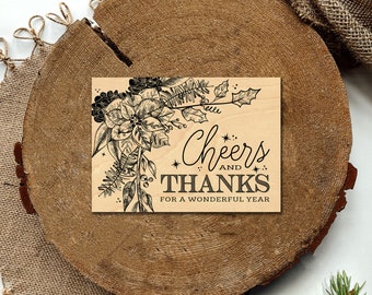 WOOD Christmas Cards - SET OF 25 - Cheers and Thanks Design