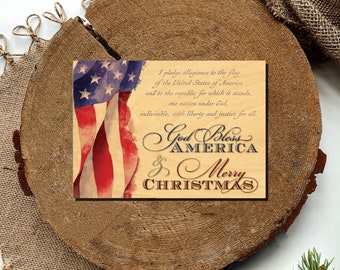 WOOD Christmas Cards - SET OF 25 - God Bless America