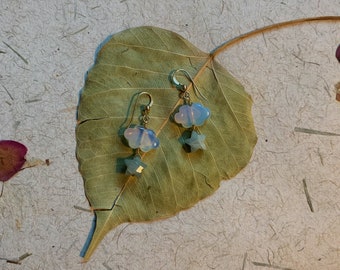 Cloudy Sky Dangles ~ genuine cloud-shaped opalite quartz & faceted aquamarine star gold-filled drop earrings