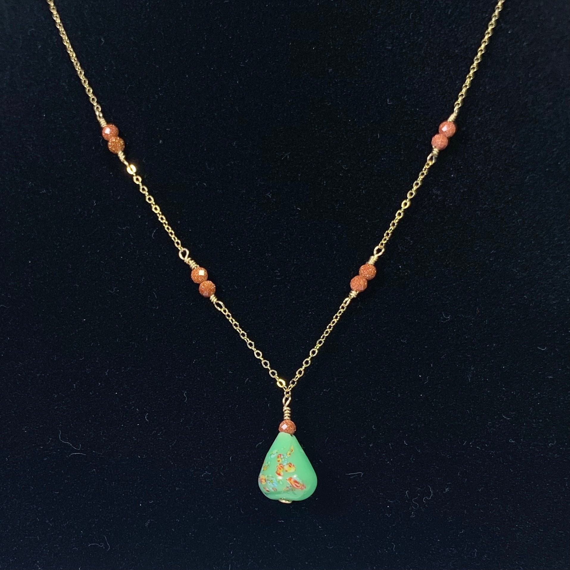 Verdant Squash Necklace Vintage Japanese Floral Millefiori Glass Bead