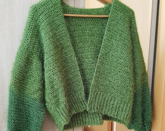 Cardigan en tricot, Cardigan en tricot épais, Cardigan tricoté à la main, Pull épais vert, Cardigan au crochet, Veste Boho, Cadeau pour elle