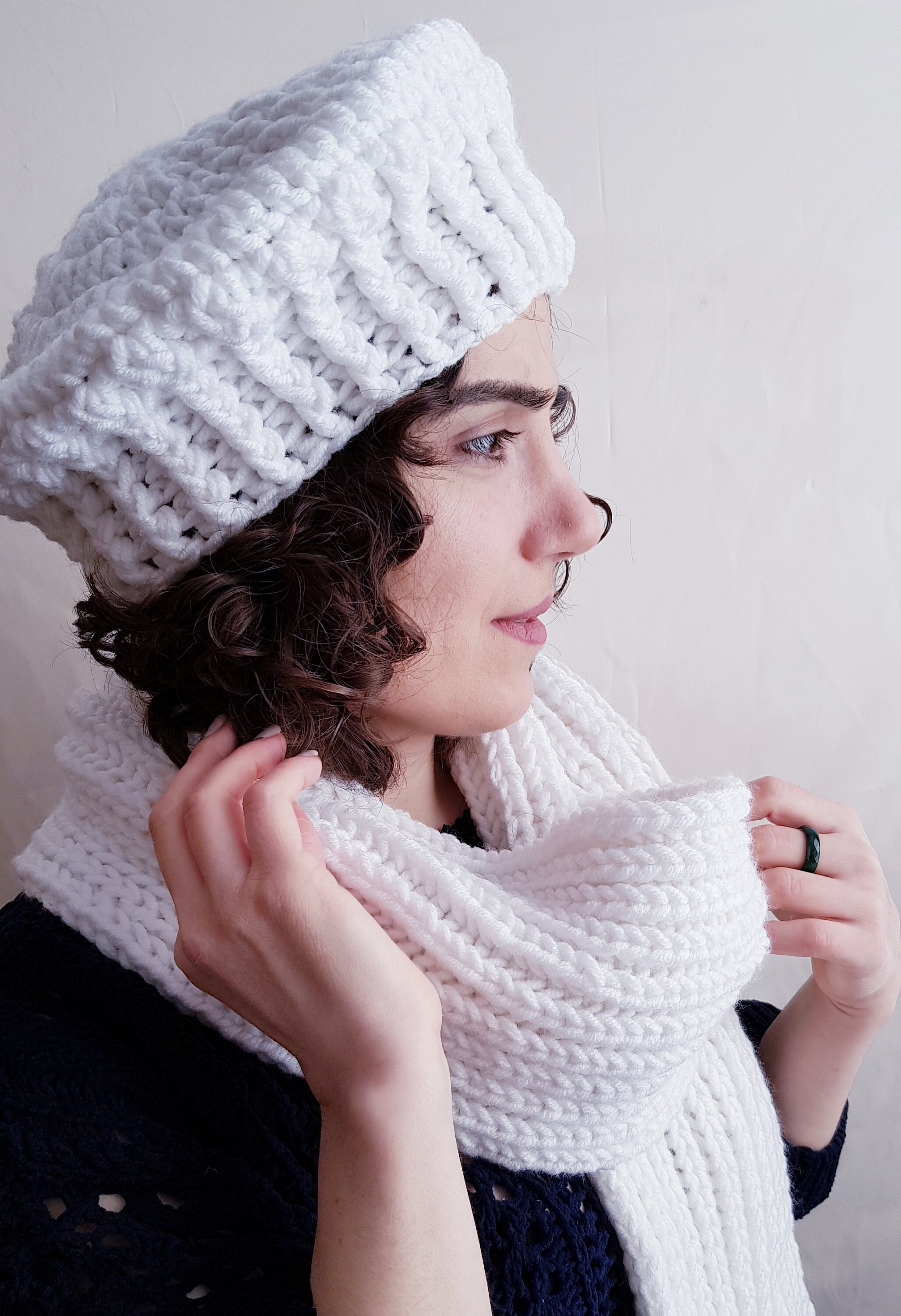 White Knit Hat Winter Hat White Knit Scarf Winter Scarf Etsy