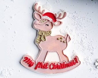 Stempel z fondantu Baby Reindeer | Mój pierwszy stempel z fondantu świątecznego | Wytłaczarka do babeczek | Wytłaczarka do ciasteczek z fondantu | Wytłaczarka do ciasteczek | Stempel z ciasteczek