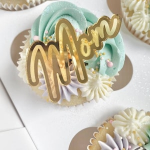 Joyaux de cupcakes pour la fête des mères | Breloques en acrylique | Topper Cupcake | Gemmes acryliques pour cupcakes | Topper Cupcake Miroir Acrylique | Charme Cupcake | Ensemble de 6