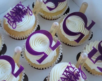 Happy Birthday Cupcake Gems |Sorority Cupcake Gems| Acrylic Cupcake Disc | Acrylic Cupcake Gems| Acrylic Mirrior Cupcake Topper | Set of 6