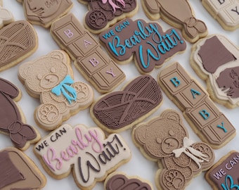 We Can Bearly Wait goffratore e taglierino / Formine per biscotti a forma di orsetto / Doccia rivelatrice di genere / Timbro per biscotti fondente a forma di orsetto per baby shower