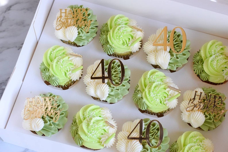 Happy Birthday Cupcake Gems |Sorority Cupcake Gems| Acrylic Cupcake Disc | Acrylic Cupcake Gems| Acrylic Mirrior Cupcake Topper | Set of 6 image 1