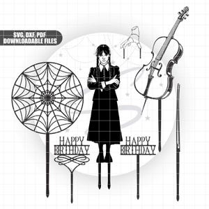 Wednesday Addams Inspired Cake Topper Bundle , SVG, DXF, PDF, Jenna Ortega, digital download