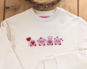 Cute Gaming Embroidered Unisex Jumper | Anime Embroidered Jumper | Retro Game Unisex Jumper | Pink Valentines Cute Character Jumper