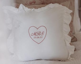 Personalised Embroidered Cushion Cover | Custom Embroidered Frill Cushion Cover | Wedding Gift | Home Gift | Christmas Gift