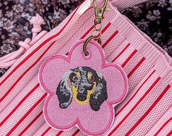 Embroidered Custom Pet Portrait Keychain | Embroidered Pet Keychain | Personalised Pet Keychain | Custom Pet Portrait