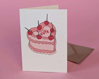 Cute Heart Cake Valentines Day Card