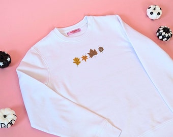 Autumn Embroidered Leaves Sweatshirt | Halloween Sweatshirt | Autumn Embroidered Jumper | Embroidered Leaf Sweatshirt | Winter Embroidered