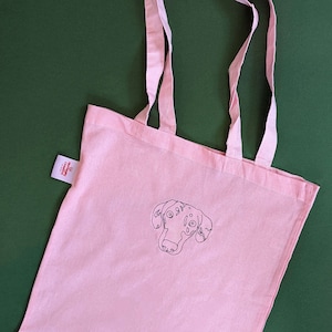 Custom Embroidered Line Drawing Pet Portrait Tote Bag Embroidered Outline Pet Portrait Tote Bag Pink