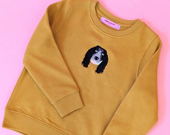 Embroidered Pet Portrait Kids Sweatshirt Custom | Custom Kids Embroidered Pet Portrait Jumper | Custom Embroidered  | Personalised Gifts
