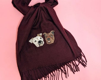 Custom Embroidered Pet Portrait Scarf | Embroidered Scarf | Pet Portrait Scarves  | Personalised Gifts