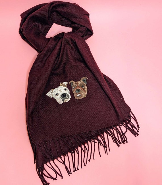 Custom Embroidered Pet Portrait Scarf Embroidered Scarf Pet