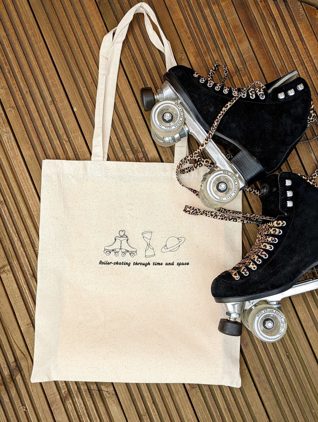 Rollerskating Through Time and Space Tote Bag Embroidered Roller