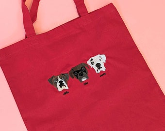 Custom Pet Embroidered Portrait Tote Bag