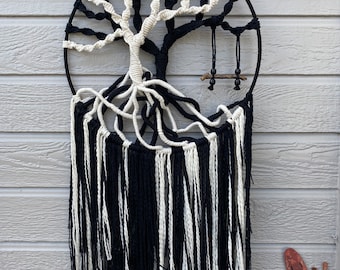 Handmade Macrame Wall Art, Tree of Life, Black and White