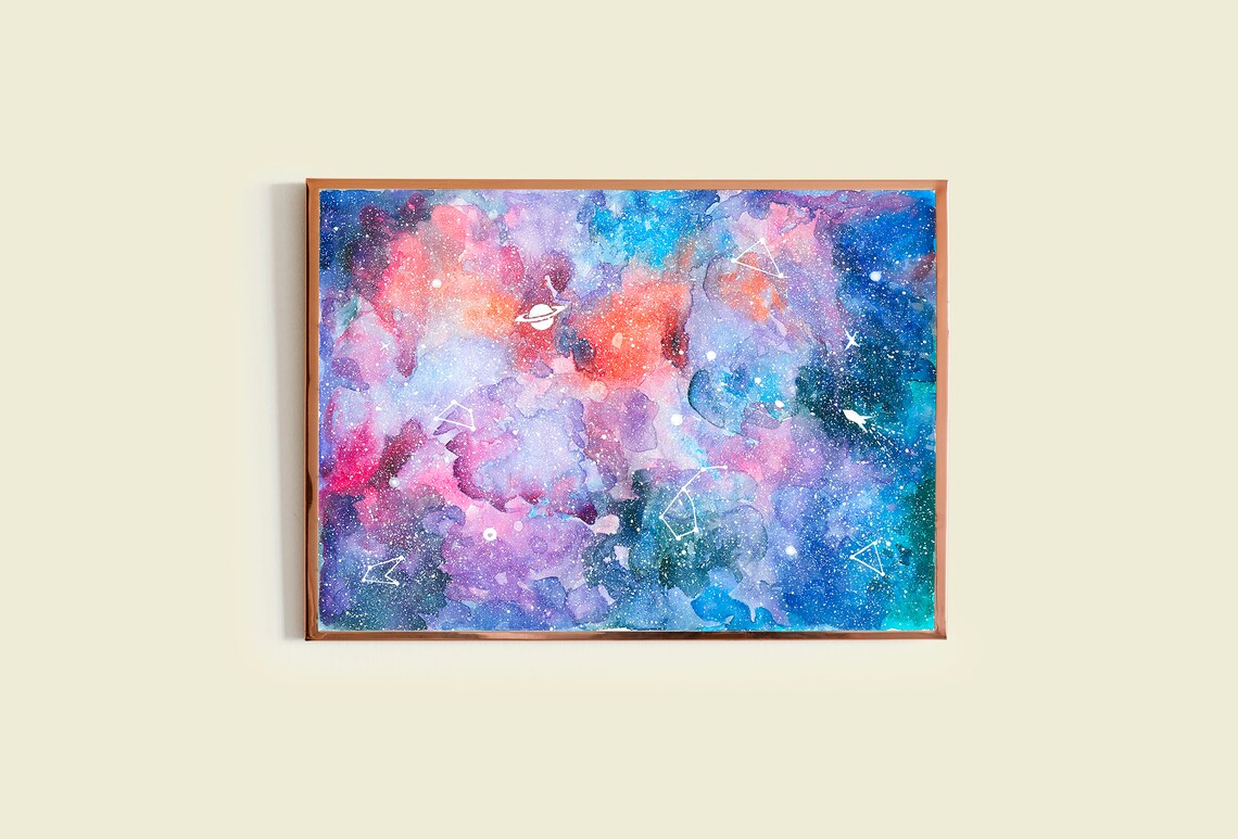 Galaxy Wall Decor Galaxy Wall Art Watercolor Print Instant Etsy