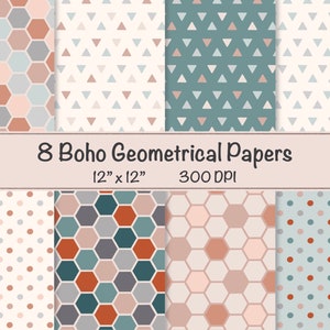 Boho Geometrical Papers, Digital Paper Set, Seamless Patterns, Instant Download, Printable Patterns