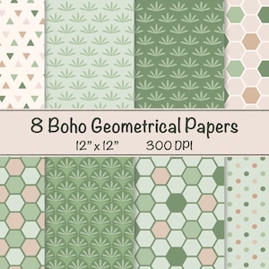 Sage Green Digital Papers, Boho Digital Paper Set, Digital Papers, Sage Green Patterns, Digital Download, Seamless Patterns