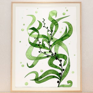 Seaweed Wall Decor, Green Print, Plant Wall Art, Green Home Decor