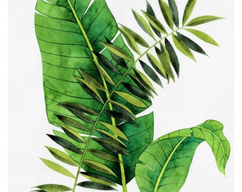 Tropical Home Decor Print, Watercolor Tropical Plants