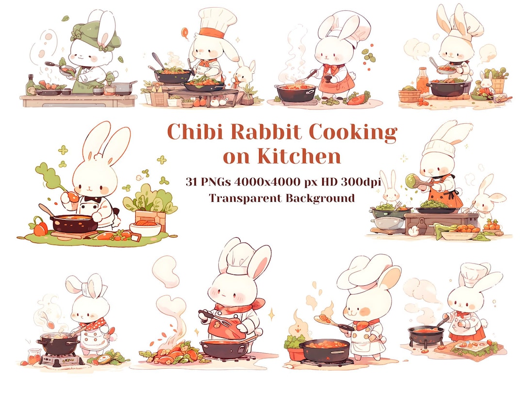 Chibi Rabbit Cooking PNG Clipart Set (digital Download) - Etsy Australia