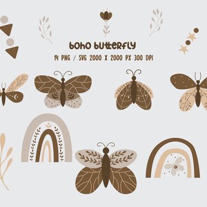 Boho Mariposa SVG y PNG, Imágenes Prediseñadas de Mariposa