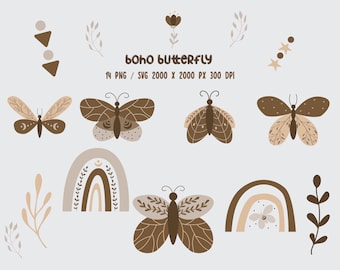 Boho Butterfly SVG and PNG, Butterfly Clipart