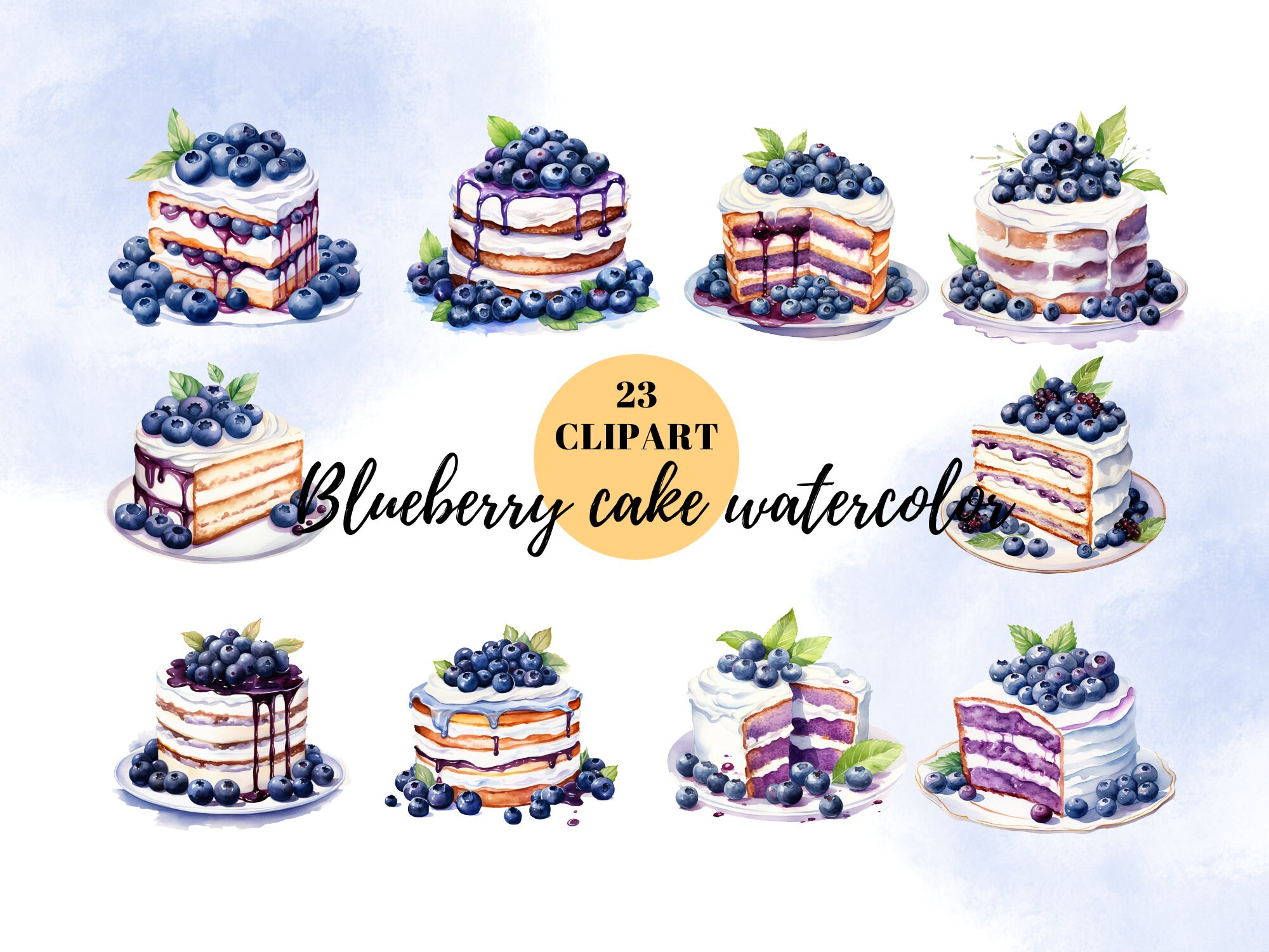 23 Watercolor Blueberry Clipart , Cake PNG Transparent Background - Etsy