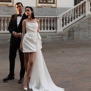 Short wedding dress, elegance short wedding dress, corset mini wedding dress, mini white wedding dress, off the shoulder mini dress| Julia