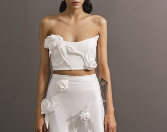 Set da sposa bianco, corsetto da sposa e gonna a camicia, set da sposa, elegante corsetto da sposa con gonna, abito da sposa a camicia, abito da sposa| Sofia