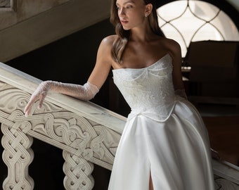 Satin corset wedding dress vintage lace set Etery corset Etery skirt