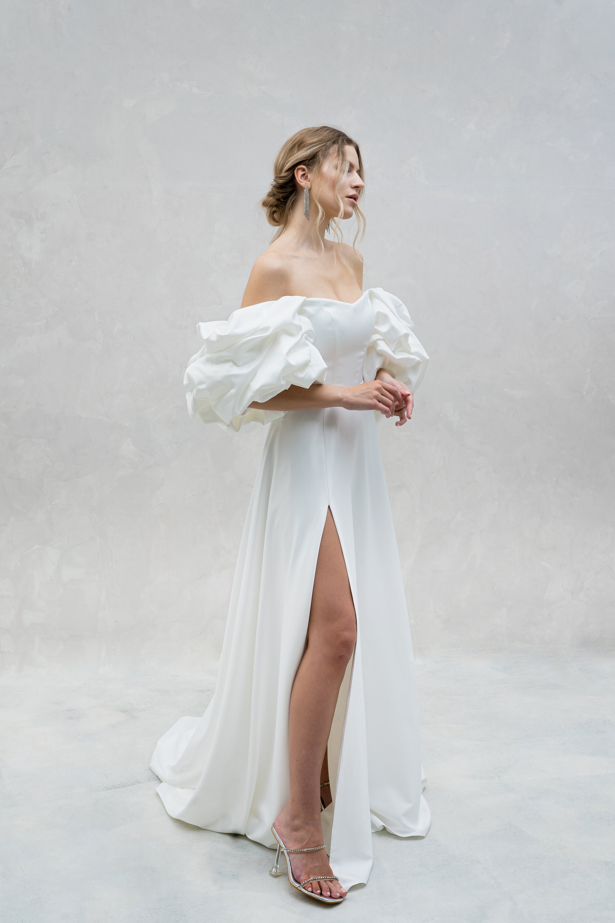Off-the-shoulder Corset Wedding Dress, Satin Wedding Dress, Wedding ...