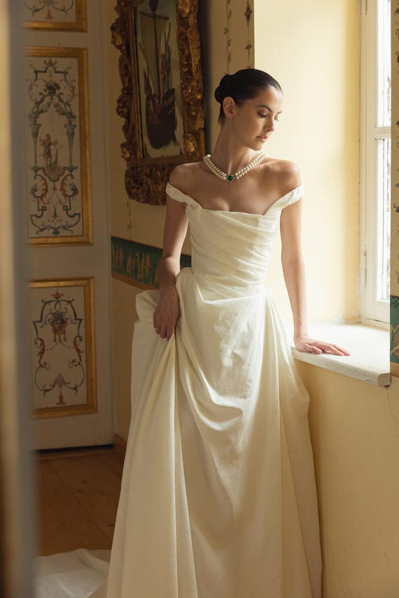 VIOLETTE Vintage corset taffeta low waist ivory wedding dress Women's  size: US women's numeric