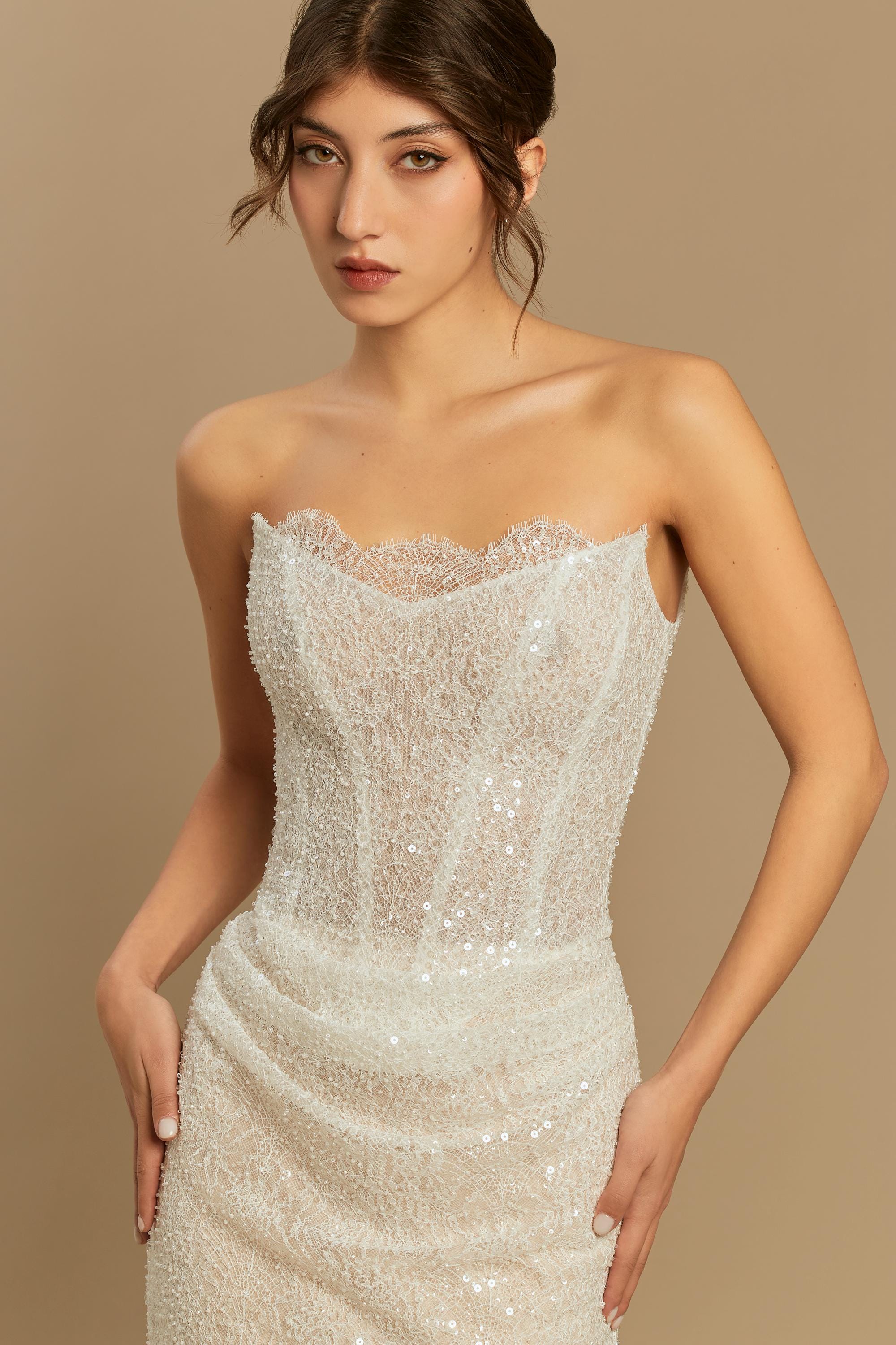 ivory lace pencil dress Draped Lace Pencil Dress - XXS