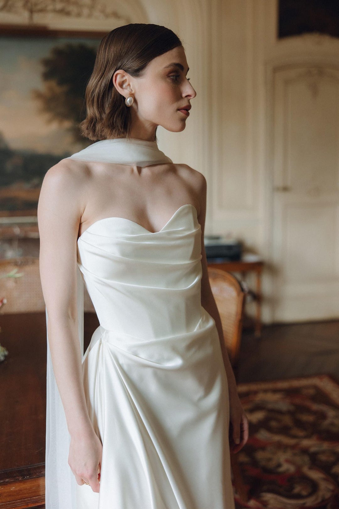 MARGOT| Conjunto de boda con mangas de seda, vestido de novia