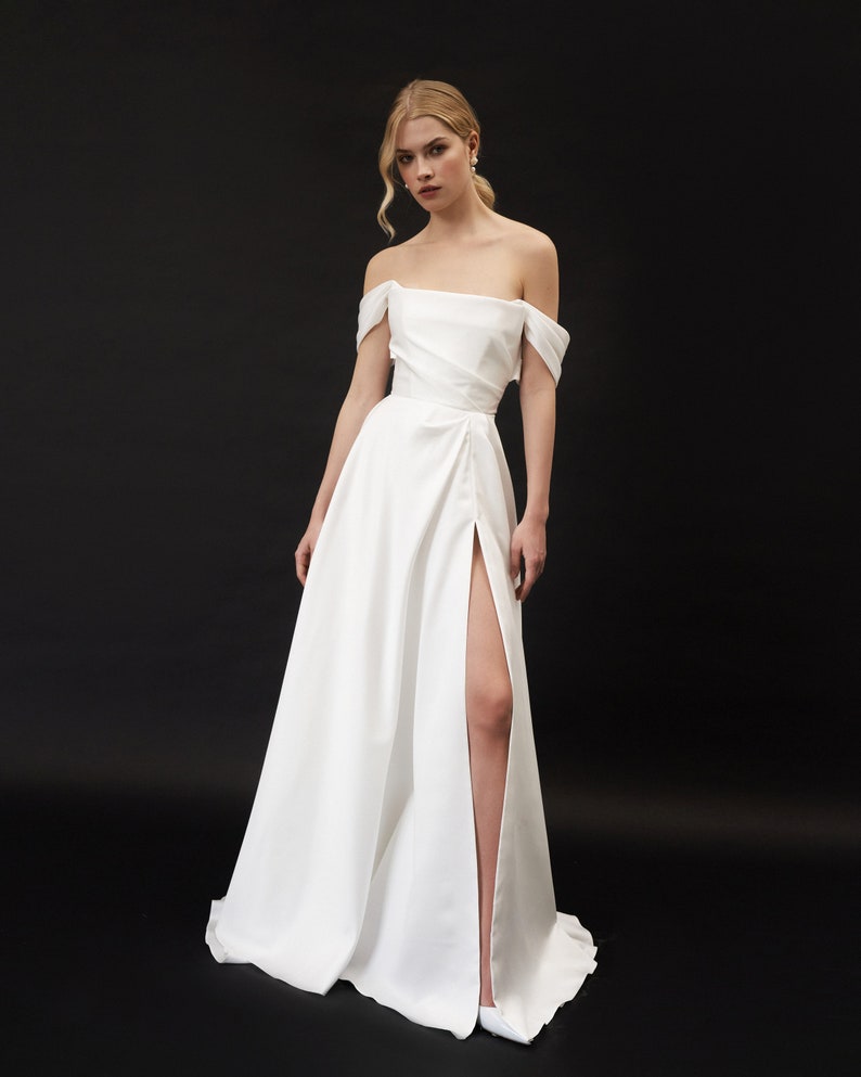 Off-the-shoulder Corset Wedding Dress Satin Wedding Dress - Etsy